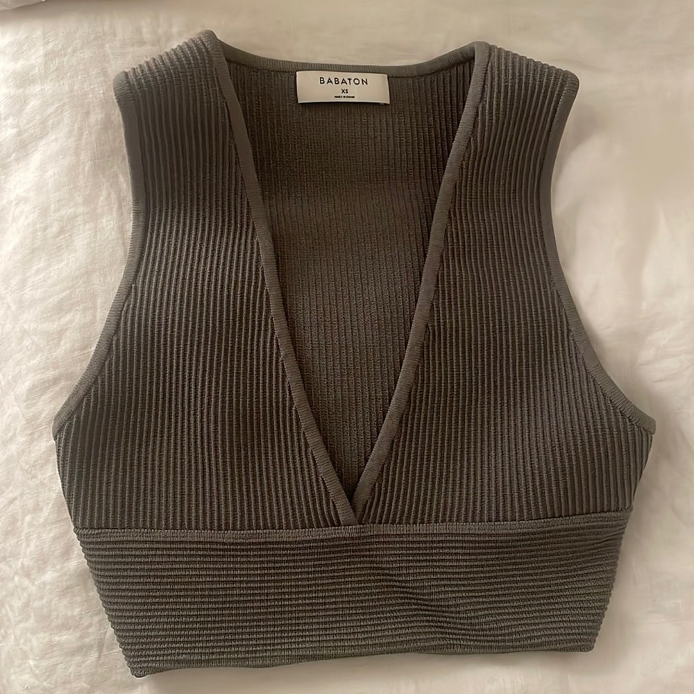 Aritzia green sculpt knit deep v tank